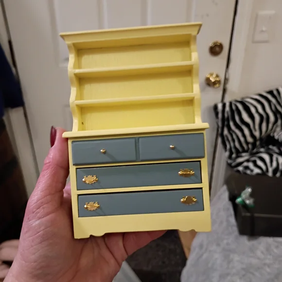 Vintage Doll House Bedroom Set with Blue and Cream Furniture - Picture 9 of 9